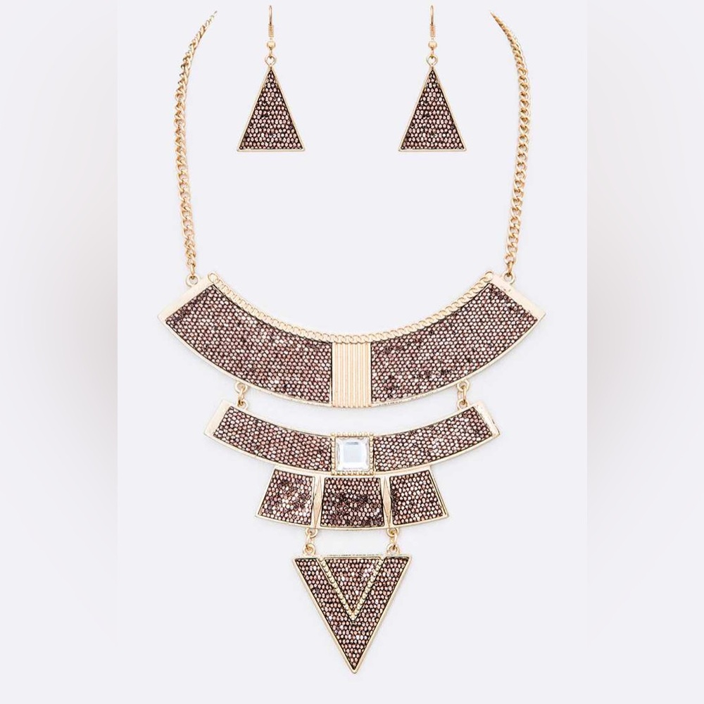 Gold & Brown Glitter Geometric Bib Statement Necklace